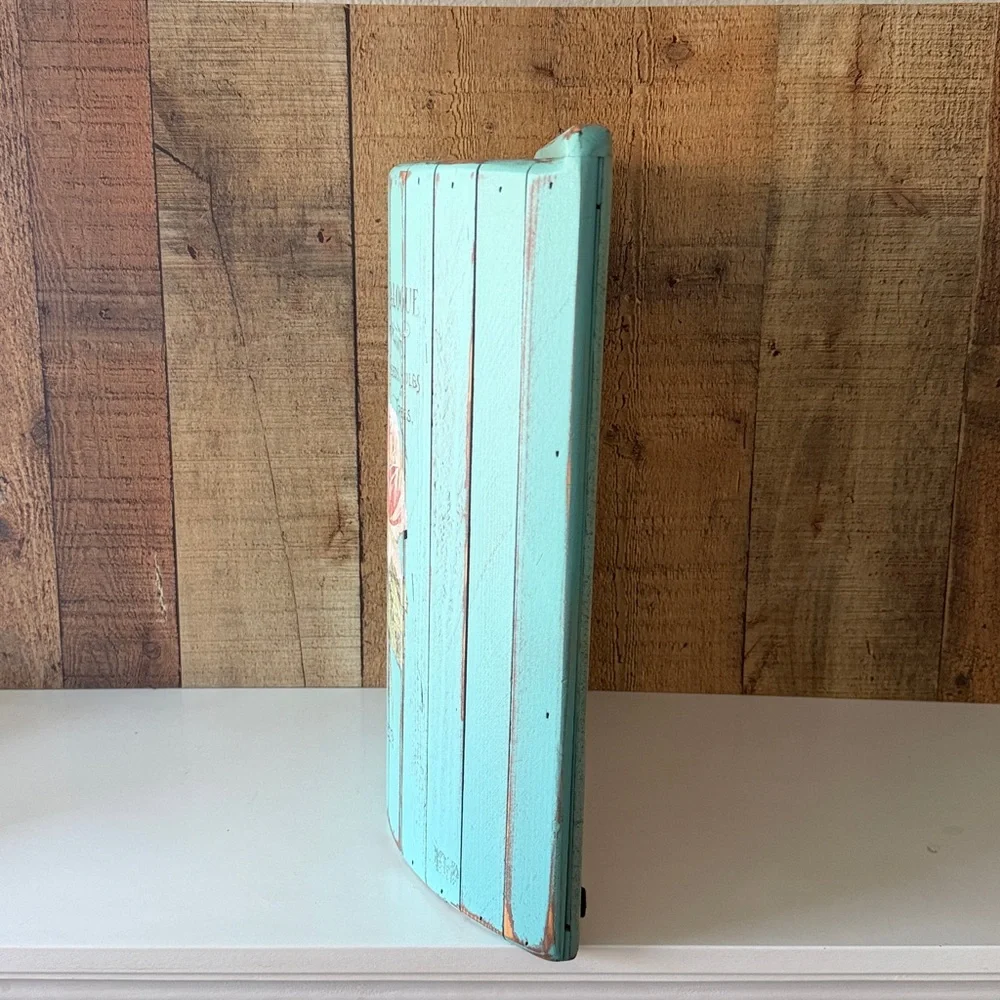 Vintage Inspired Upcycled Shabby Chic Floral Wooden Half Bucket Wall Pocket - Picture 8 of 13